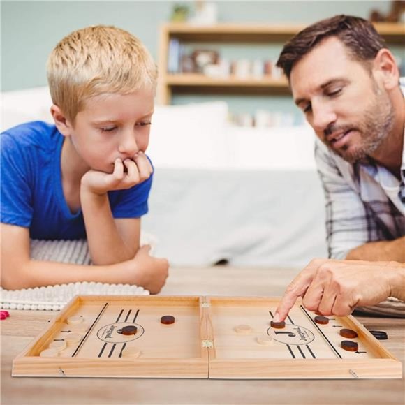 4-in-1 Wooden Fast Sling Puck Set for Kids and Adults, Chess, Checkers, Tic Tac - Picture 2 of 7